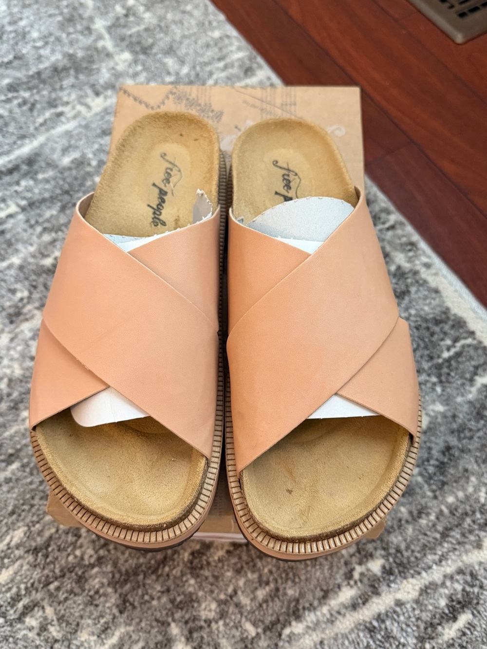 Free People Natural/Tan Leather Crisscross Slide Mules